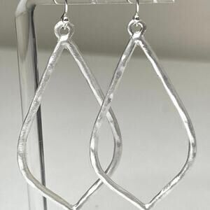 Earrings 2" Open Frame Dangle Drop Brushed Silver Hammered Molten Metal JA24